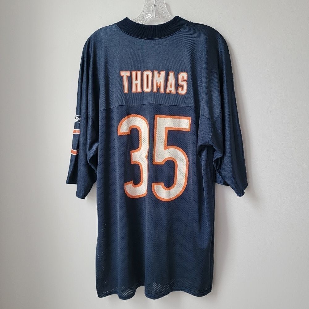 Nfl Reebok Bears Thomas 35 Jersey Blue, Orange and White Size Large